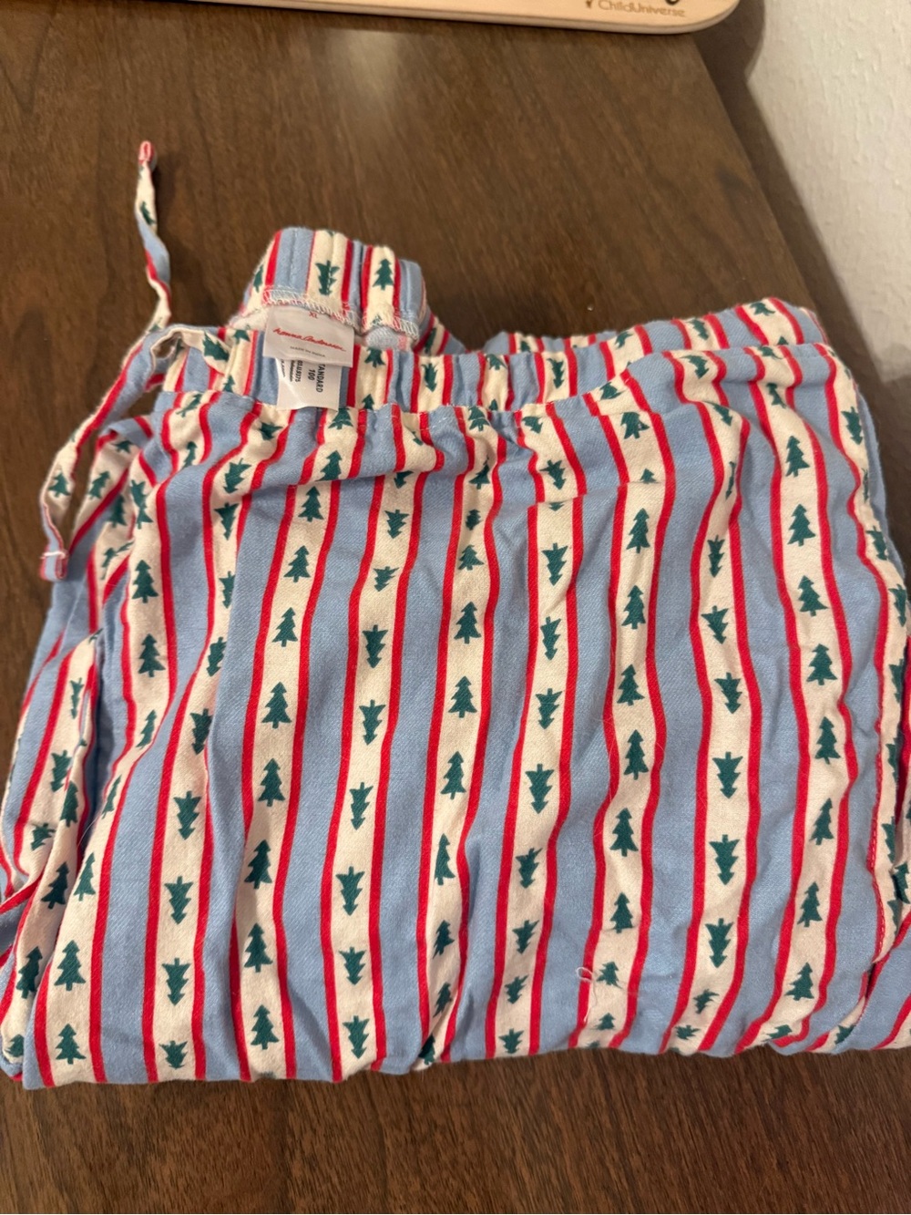 Adult Holiday Tree-Print Pajama Pants - Light Blue & Red